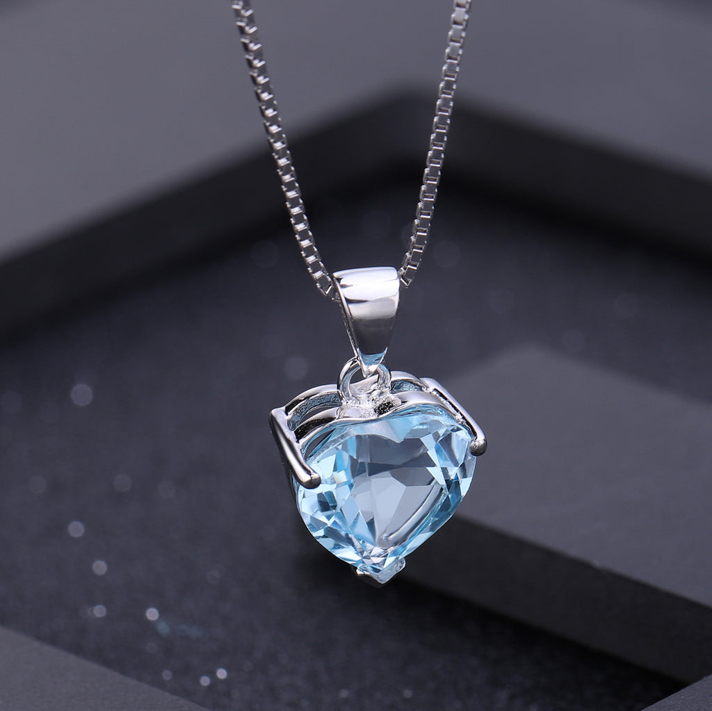 Ocean Topaz Heart - Sterling Silver Heart Pendant Necklace