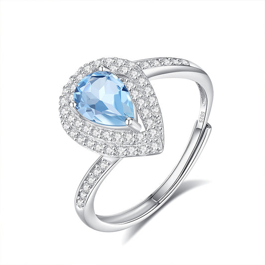 Aqua Drop Blue Topaz Sterling Silver Ring