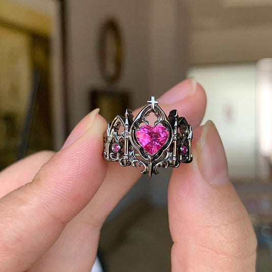 Gothic Halloween Red Heart Adjustable Ring