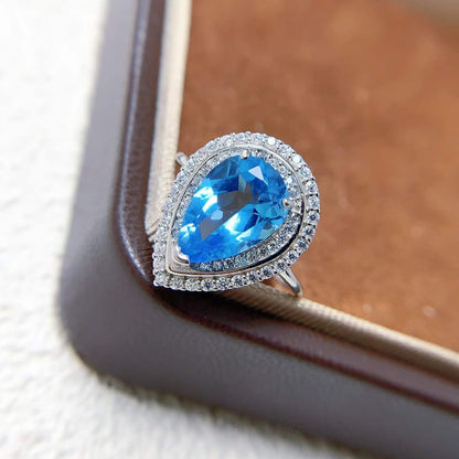 Swiss Blue Topaz Teardrop Ring
