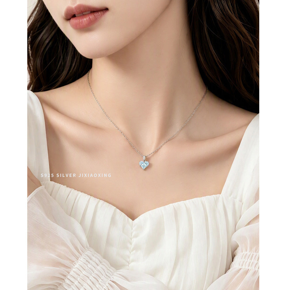 Sterling Silver Blue Heart Pendant Necklace