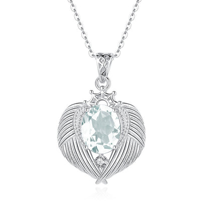 Natural Gemstone Angel Wings Pendant Necklace – Sterling Silver, Tarnish-Free, Elegant Clavicle Chain for Women