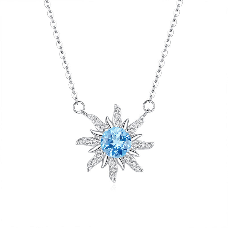 Collar de plata de ley con gemas y diseño de flor de sol