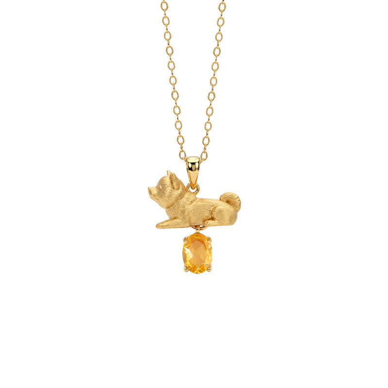Ocean Dog's Love - Shiba Inu Gemstone Pendant Necklace