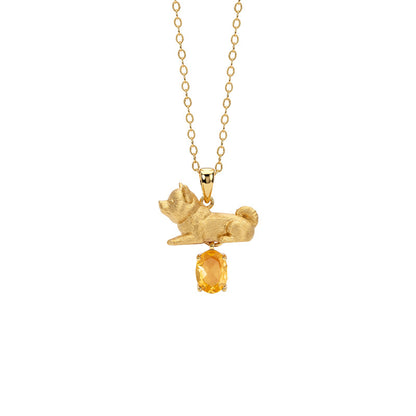 Ocean Dog's Love - Shiba Inu Gemstone Pendant Necklace
