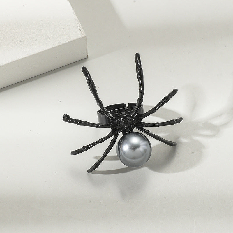 Halloween Spider Pearl Adjustable Ring