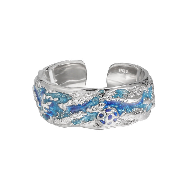 Anillo de plata de ley con diseño de tortuga ondulada