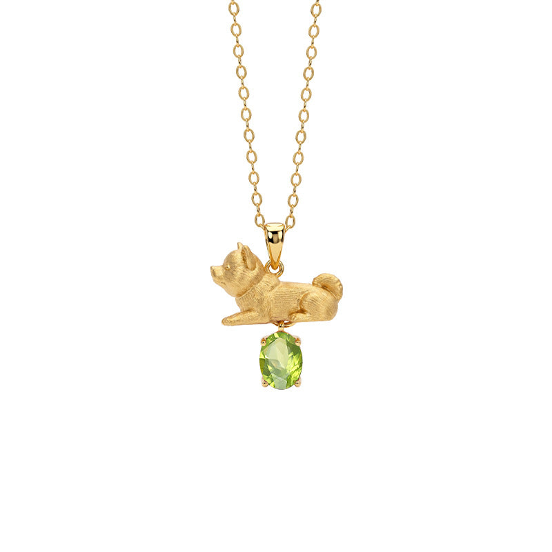 Ocean Dog's Love - Shiba Inu Gemstone Pendant Necklace