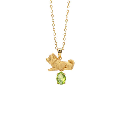 Ocean Dog's Love - Shiba Inu Gemstone Pendant Necklace