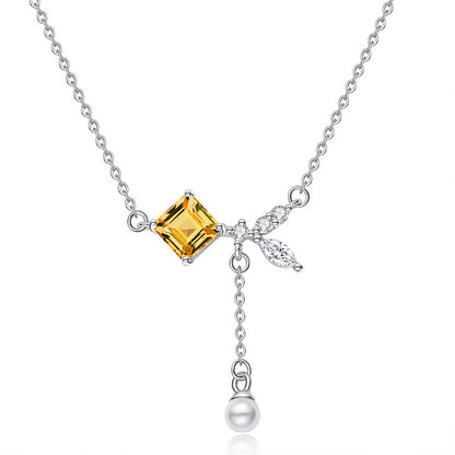 Geometric Pendant Necklace for Women – Natural Crystal Stone, Sterling Silver, Dainty Light Luxury Viral Clavicle Chain