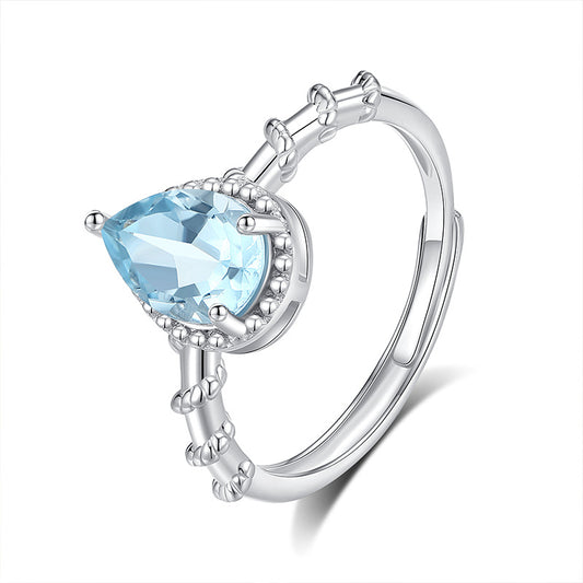 Auqa Glow - Sterling Silver Gemstone Adjustable Ring