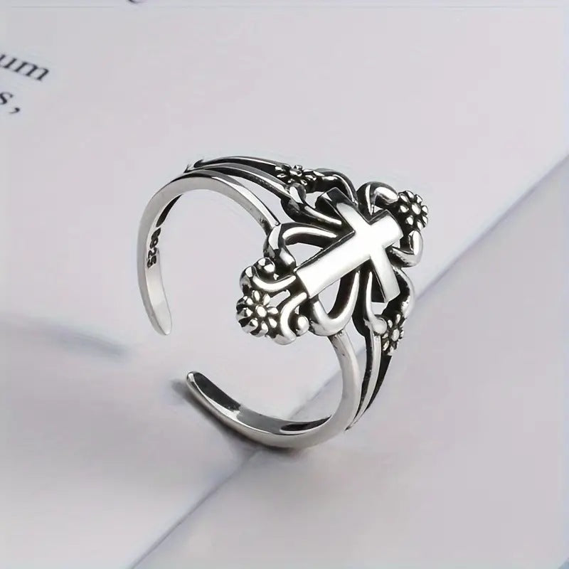 Jesus Cross Sterling Silver Ring