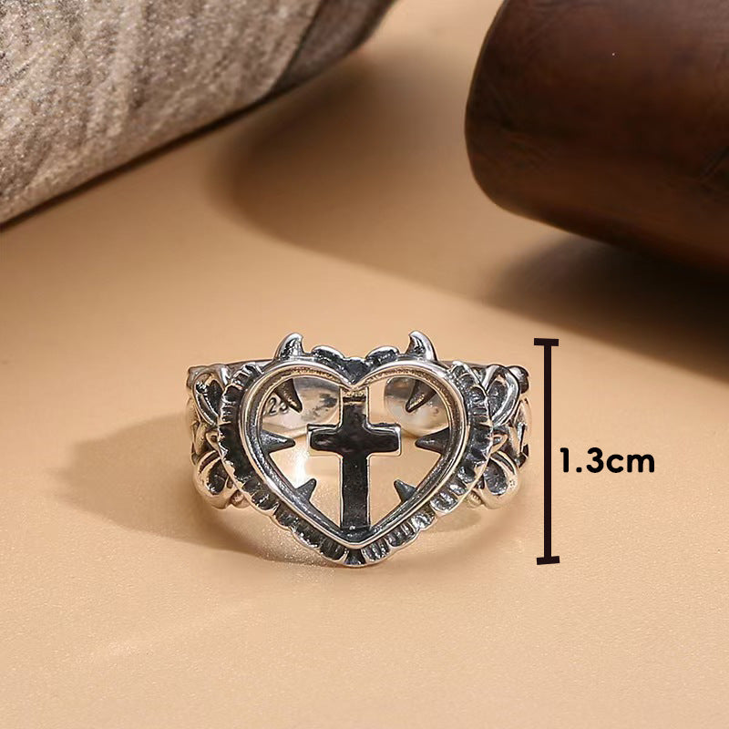 Heart Cross Sterling Silver Ring
