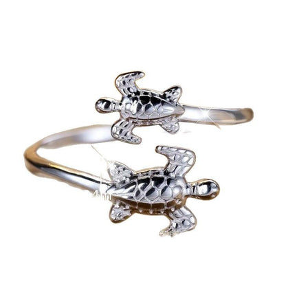 Two Turtles Silver Ring