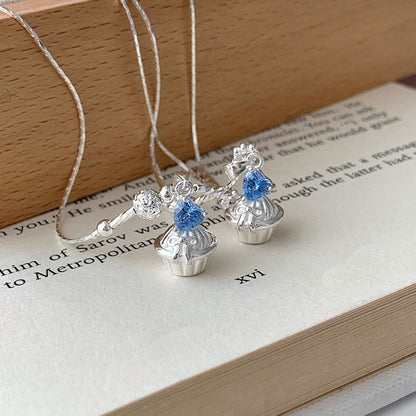 Pancake Sterling Silver Blue Zircon Pendant Necklace