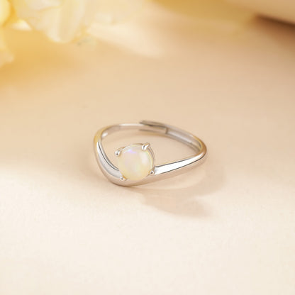 Moonlit Glow - Sterling Silver Gems Opal Design Ring For Women