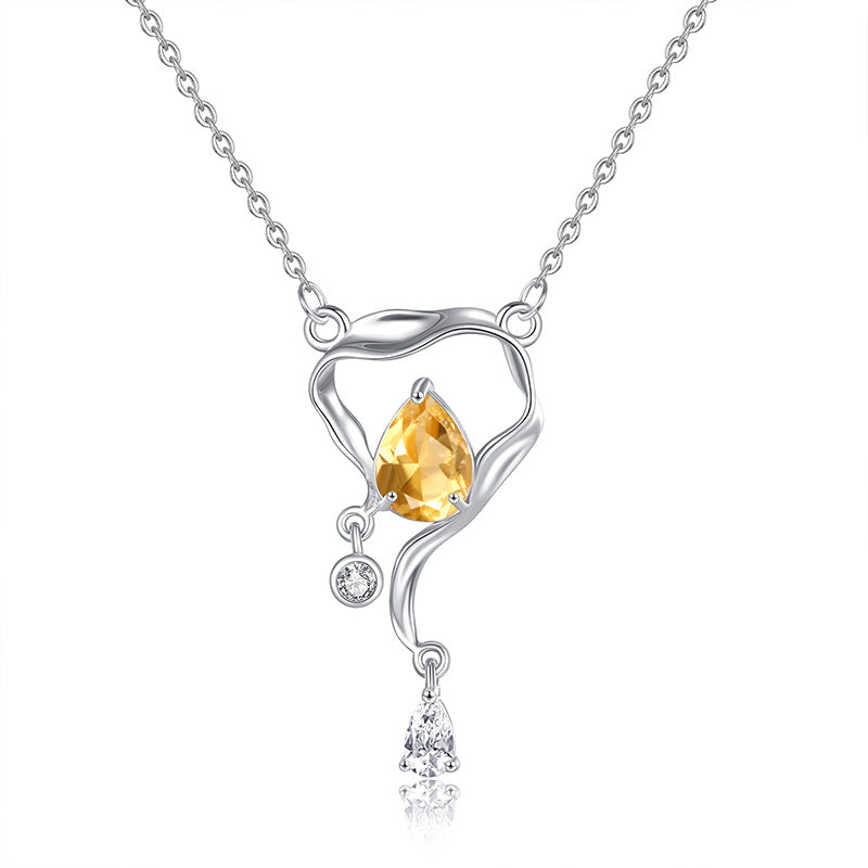 Collar con diseño de gemas de plata de ley con brillo ojo de pez para mujer