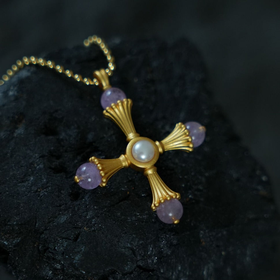 Cross Amethyst Vintage Necklace