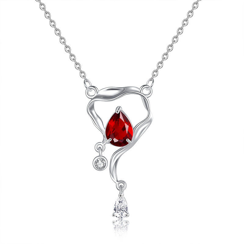 Collar con diseño de gemas de plata de ley con brillo ojo de pez para mujer