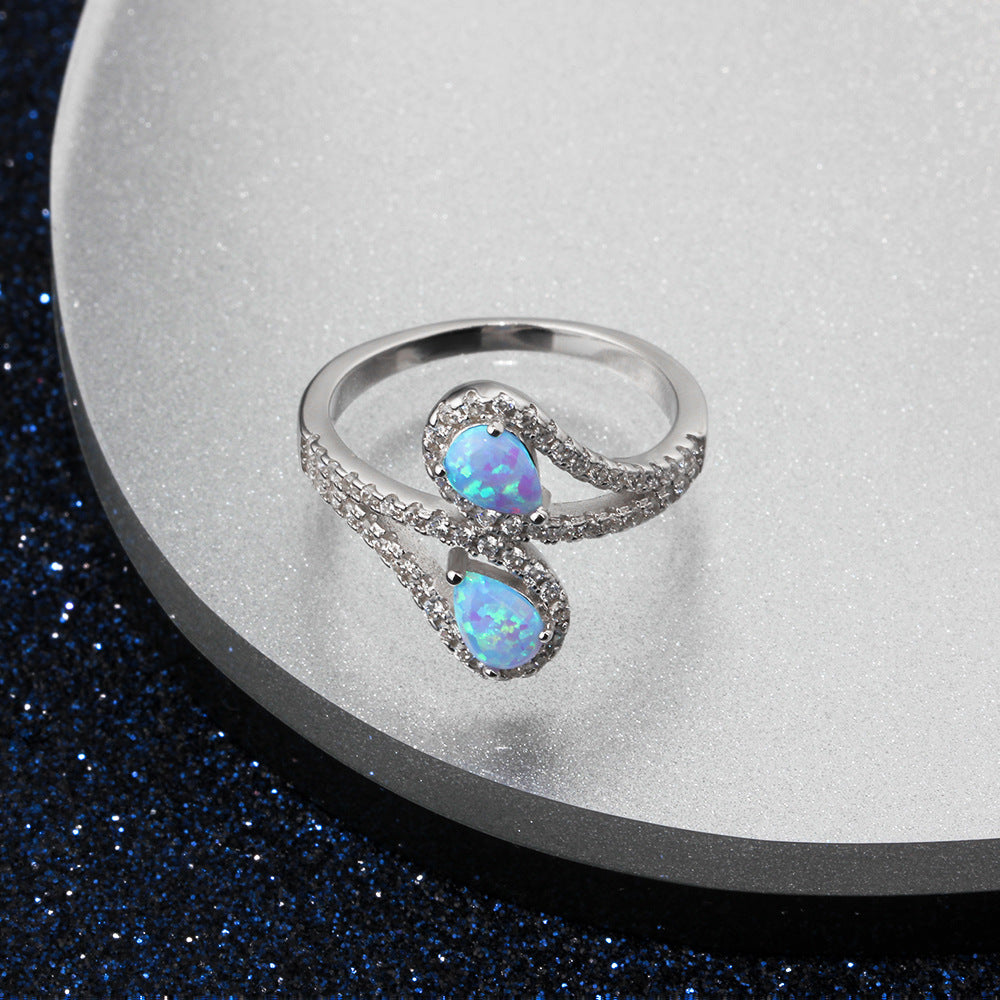 Opal Aqua Blue - Bague en opale bleue et argent sterling