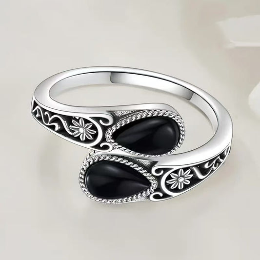 Black Aqua Drop Spoon Ring