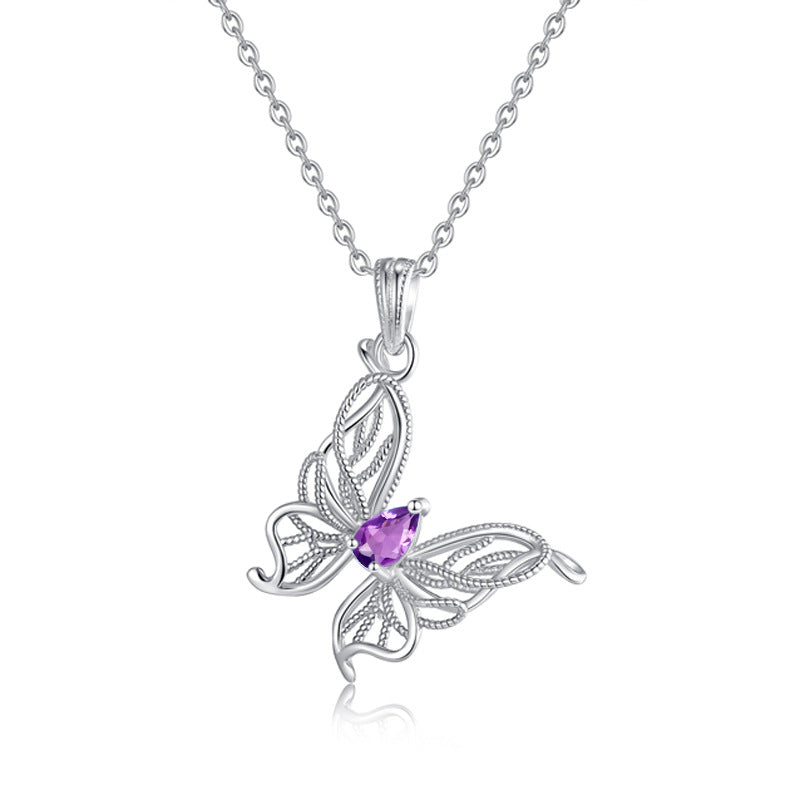 Vol de papillon – Collier pour femme en argent sterling anti-ternissement avec pierre précieuse naturelle