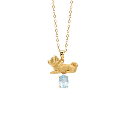 Ocean Dog's Love - Shiba Inu Gemstone Pendant Necklace