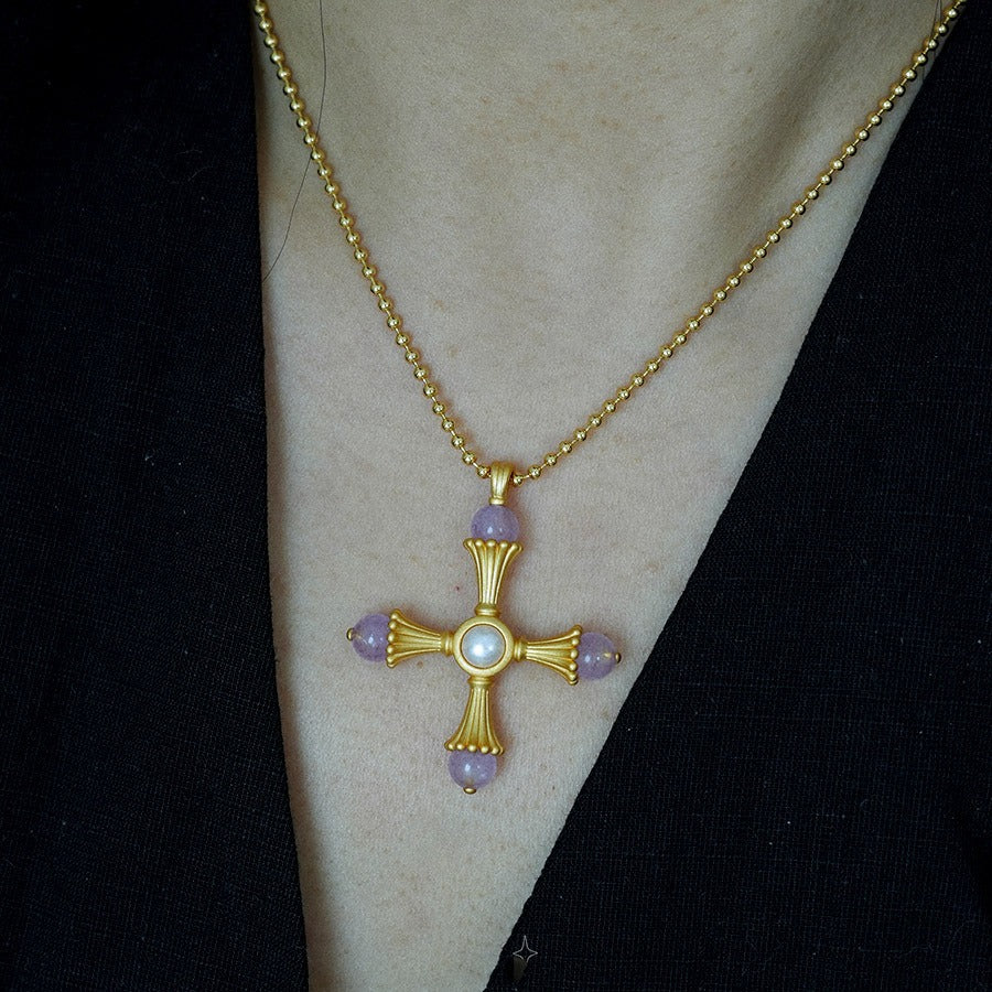 Cross Amethyst Vintage Necklace