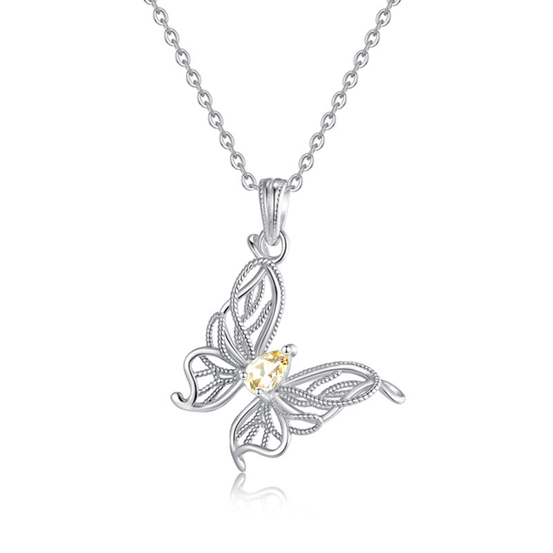 Vol de papillon – Collier pour femme en argent sterling anti-ternissement avec pierre précieuse naturelle