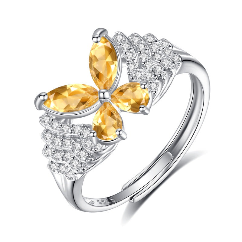 Bague ajustable en argent sterling avec pierre précieuse en forme de papillon