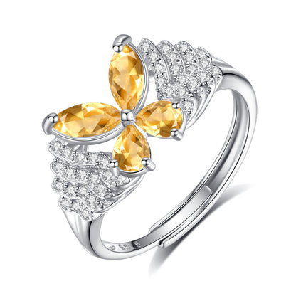 Butterfly Gemstone Sterling SIlver Adjustable Ring