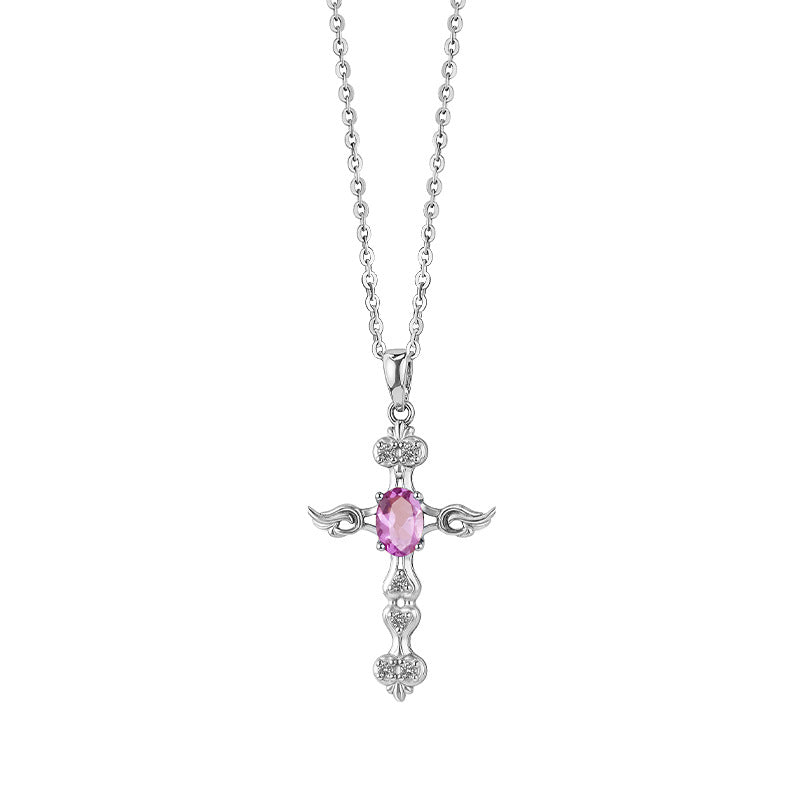 Angel's Wing - Gemstone Cross Necklace