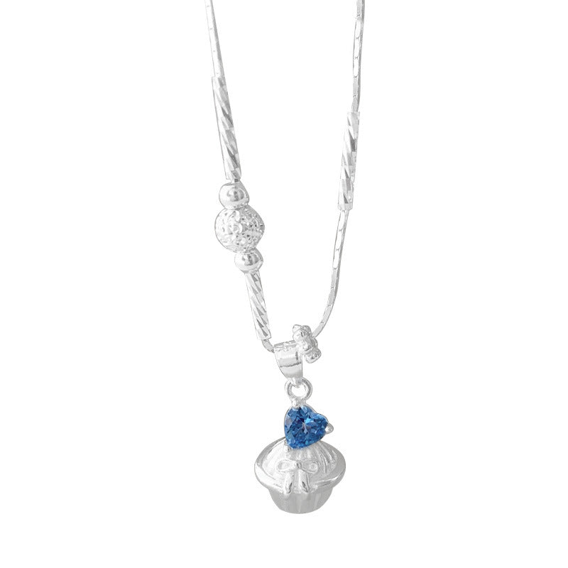 Pancake Sterling Silver Blue Zircon Pendant Necklace