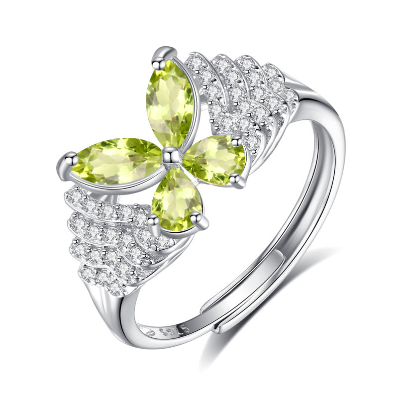 Bague ajustable en argent sterling avec pierre précieuse en forme de papillon