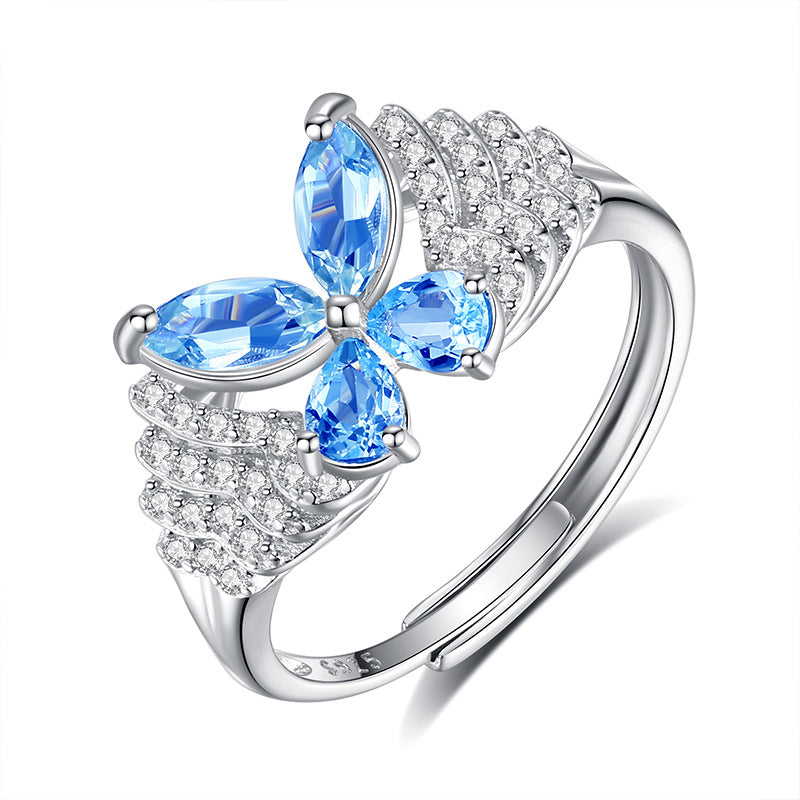 Anillo ajustable de plata de ley con gema de mariposa