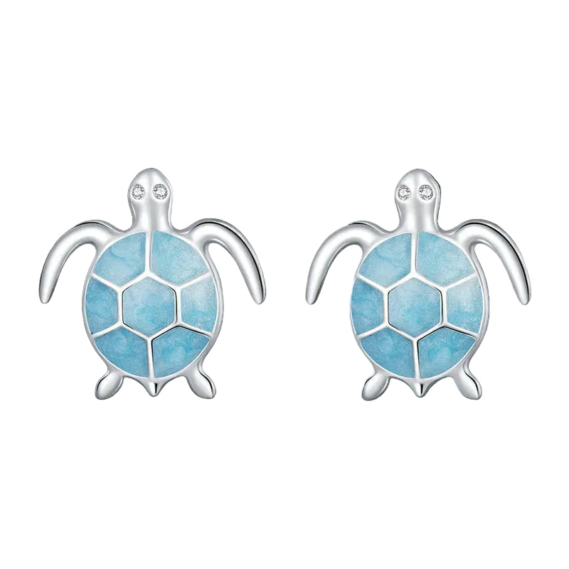 Turtle-shaped earrings with blue design 