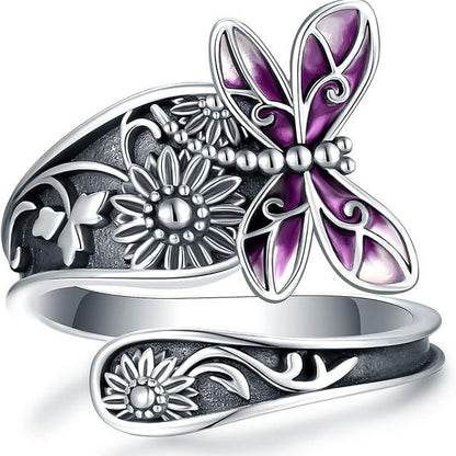 Dragonfly Colorful Sterling Silver Ring