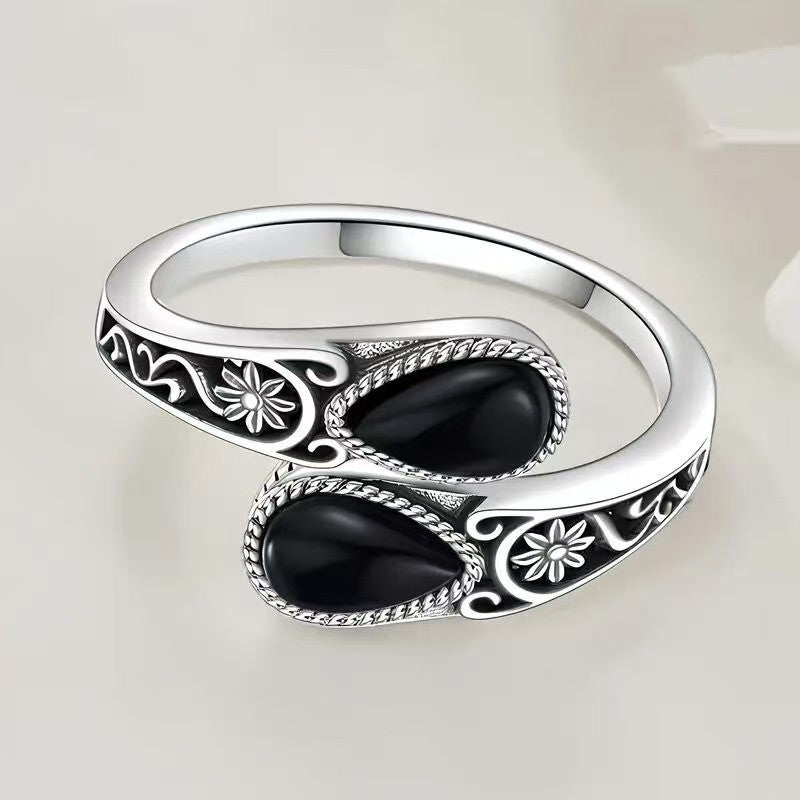 Black Aqua Drop Spoon Ring