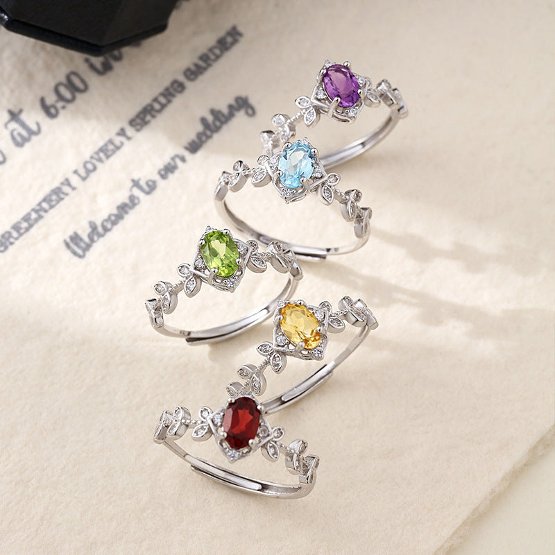 Reina de Hielo - Anillo de piedra natural, joyería llamativa para mujer