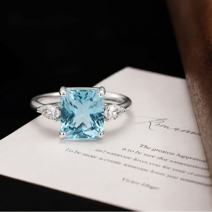 Square Blue Topaz Ring