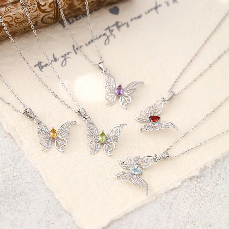 Vol de papillon – Collier pour femme en argent sterling anti-ternissement avec pierre précieuse naturelle