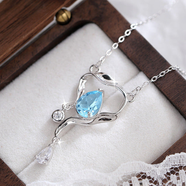 Collar con diseño de gemas de plata de ley con brillo ojo de pez para mujer