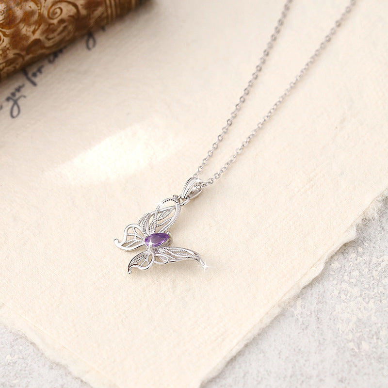 Vol de papillon – Collier pour femme en argent sterling anti-ternissement avec pierre précieuse naturelle