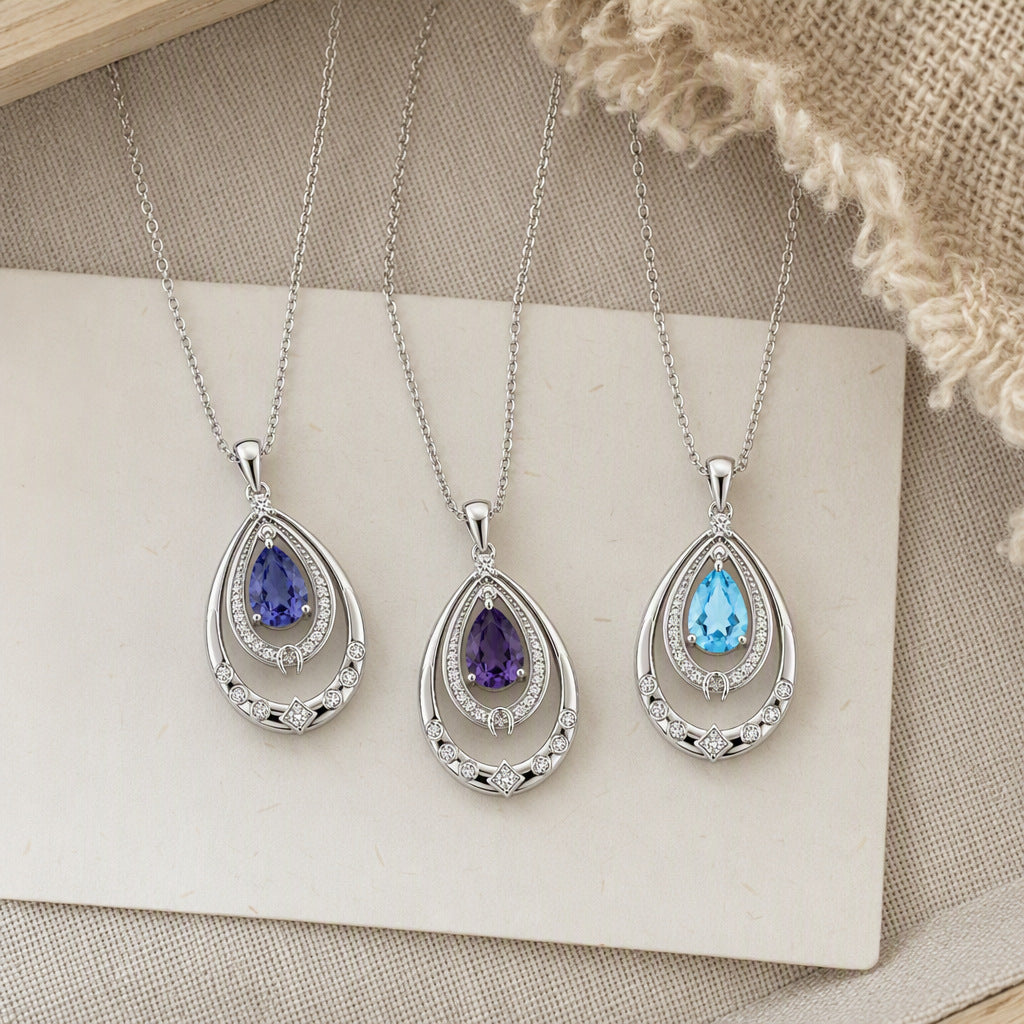 Bohemia Blue Aqua -Blue Topaz Teardrop Necklace