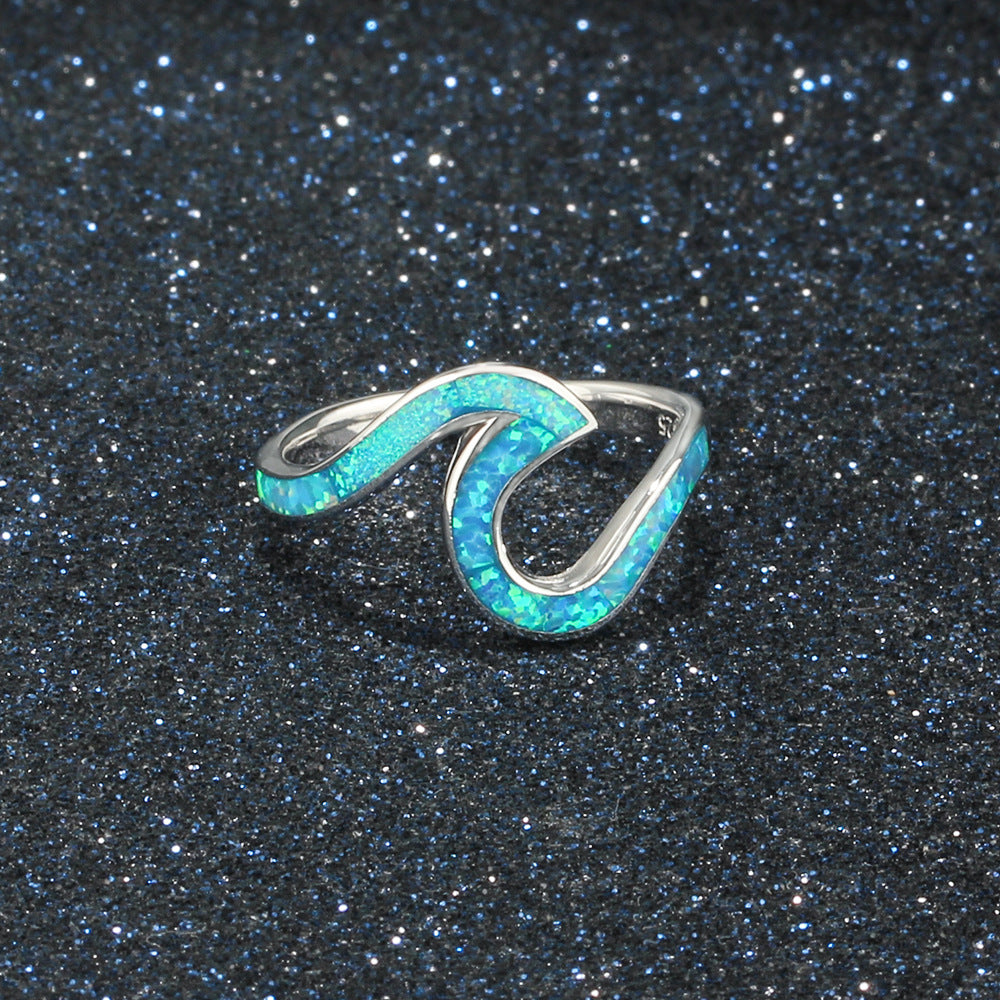 Vague bleue - Bague en argent sterling et opale bleue