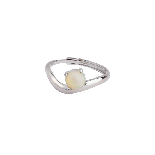 Moonlit Glow - Sterling Silver Gems Opal Design Ring For Women