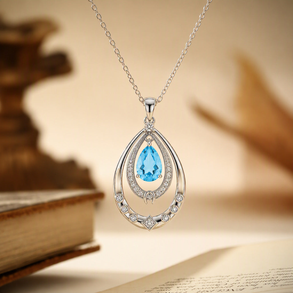 Bohemia Blue Aqua -Blue Topaz Teardrop Necklace