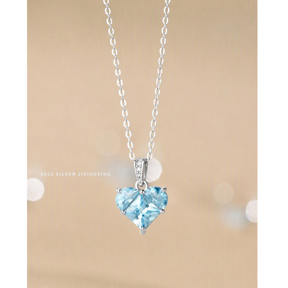 Sterling Silver Blue Heart Pendant Necklace