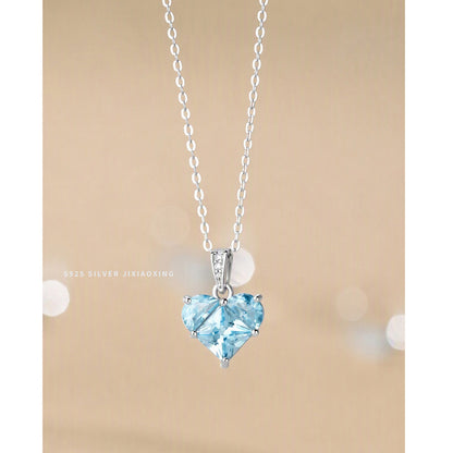 Sterling Silver Blue Heart Pendant Necklace