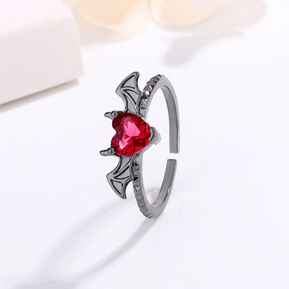 Gothic Red Heart Wing Adjustable Ring